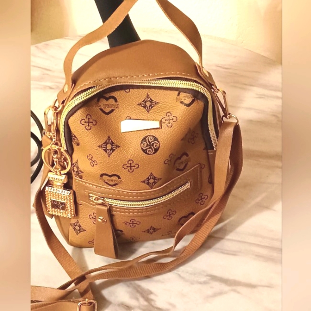 (Earth-Yellow) Faux-leather mini-backpack purse